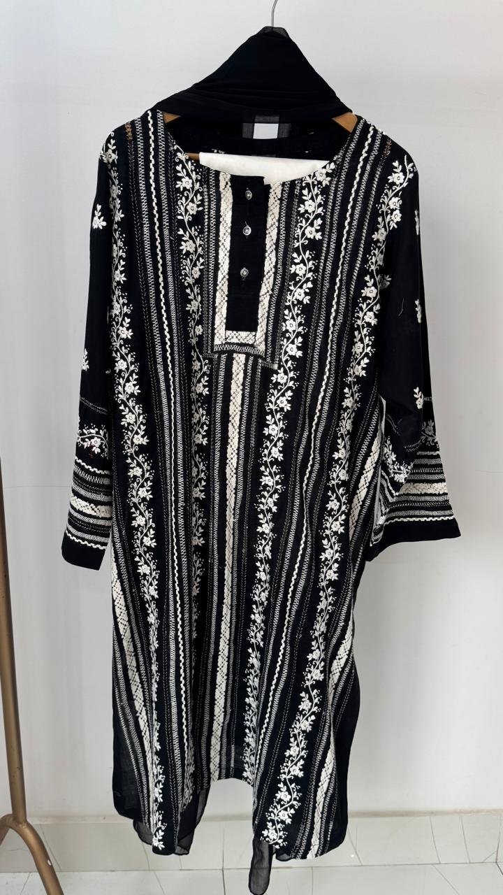 Black & White Embroidery Suit